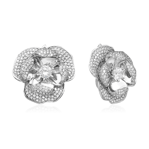 Серьги в виде цветов с бриллиантами из белого золота 585 пробы (арт. 57041)