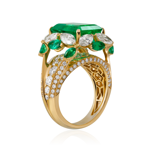 Кольцо с изумрудом, бриллиантами из желтого золота 750 пробы, фото № 3