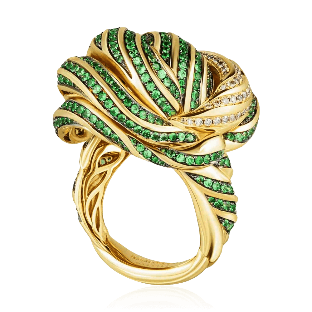 Кольцо с тсаворитом из желтого золота 750 пробы (арт. 102235)