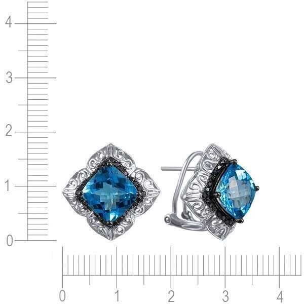 Серьги с топазом, бриллиантами из белого золота 585 пробы, фото № 3