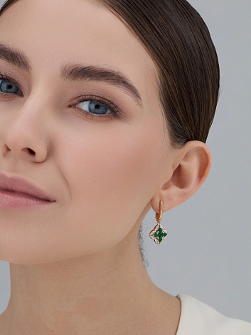 Серьги с бриллиантами, изумрудом из красного золота 585 пробы, фото № 2