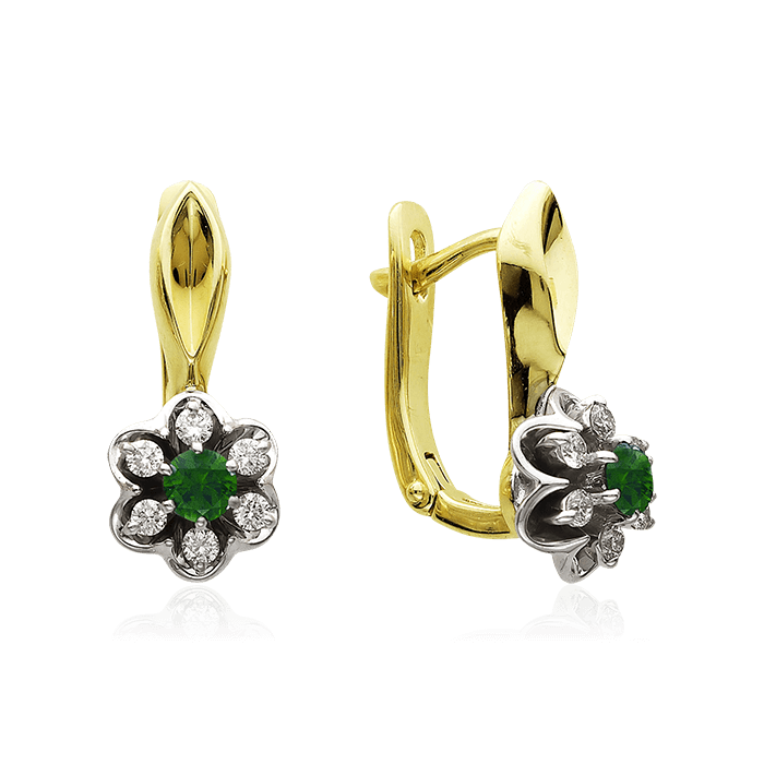 Серьги с изумрудом, бриллиантами из желтого золота 585 пробы, фото № 1