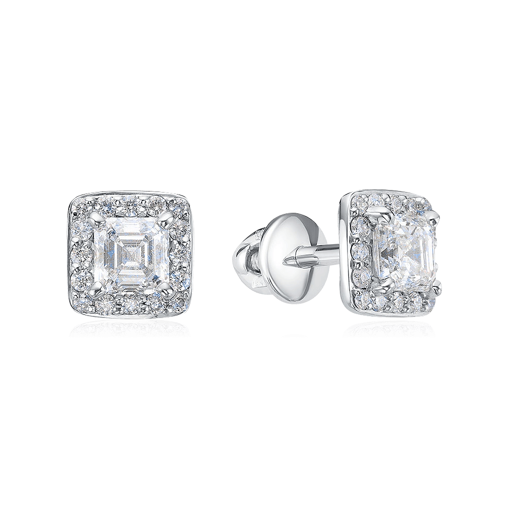 Серьги гвоздики с бриллиантами из белого золота 585 пробы (арт. 117958)