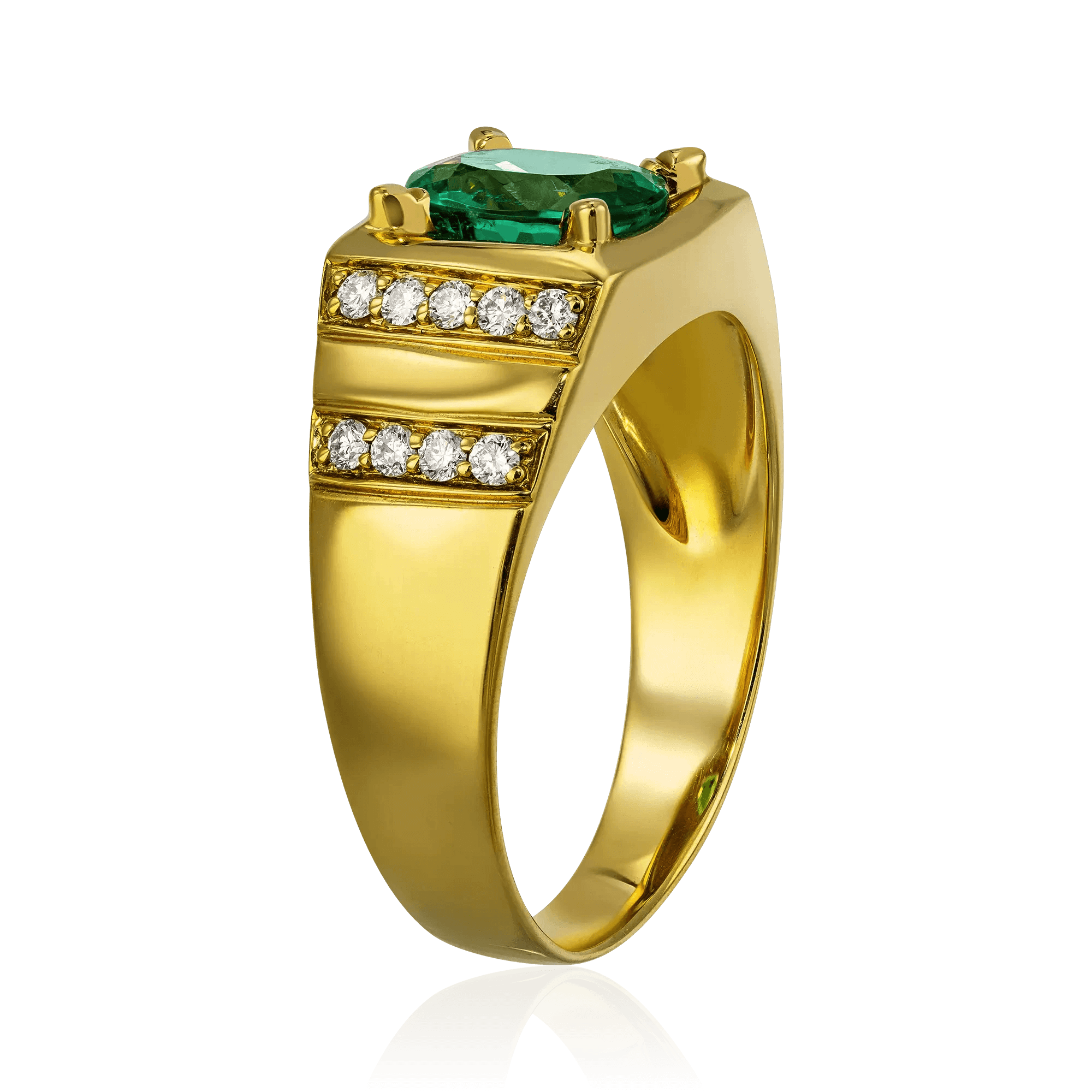Мужское кольцо с изумрудом, бриллиантами из желтого золота 750 пробы, фото № 3