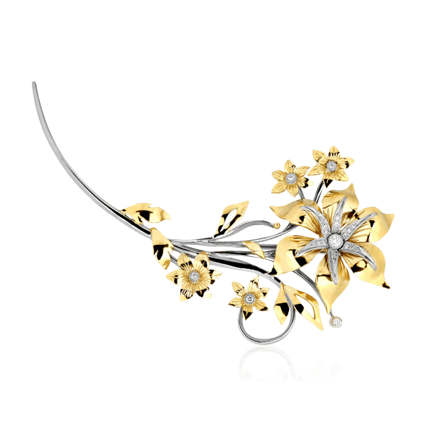 Брошь цветы с бриллиантами из комбинированного золота 750 пробы (арт. 87925)