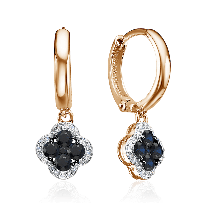 Серьги с сапфиром, бриллиантами из красного золота 585 пробы (арт. 125502)
