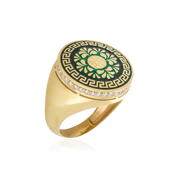 Кольцо с эмалью, бриллиантами из желтого золота 750 (арт. 76574)