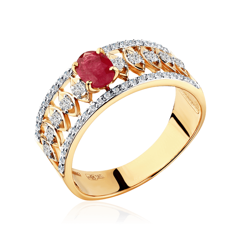 Кольцо с рубином, бриллиантами из красного золота 585 пробы (арт. 95468)