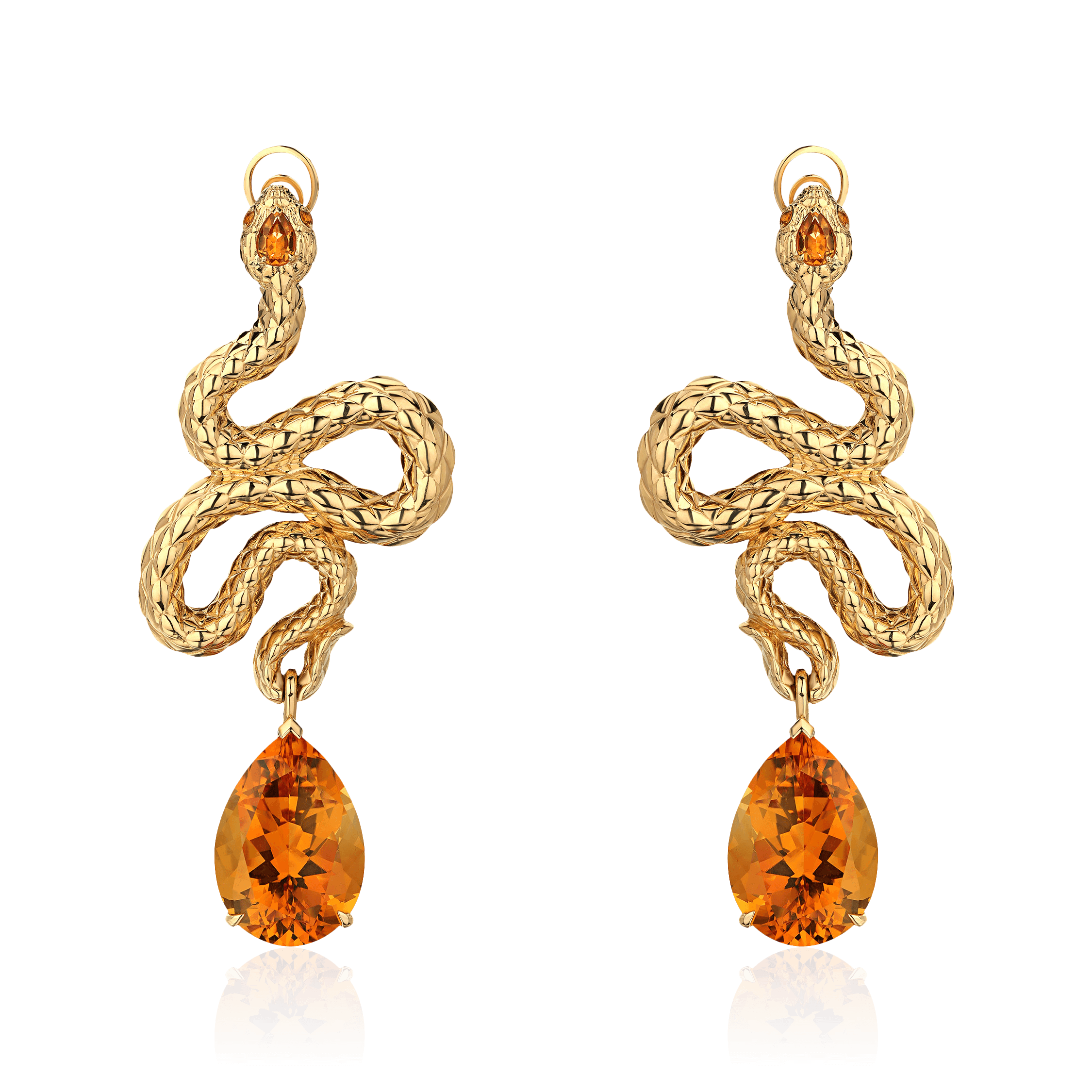 Серьги с бриллиантами, цитрином из желтого золота 750 пробы (арт. 103879)