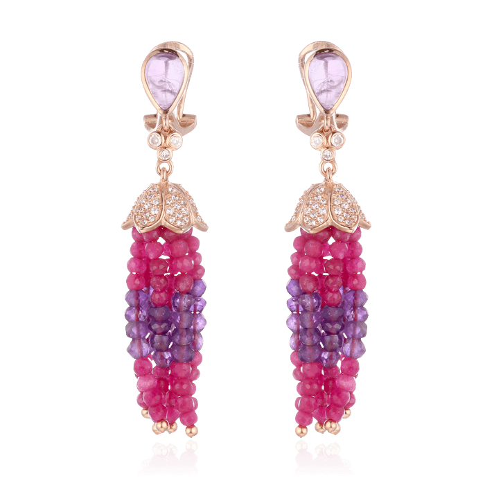 

Серьги с агатом, аметистом, фианитами из серебра 925 пробы