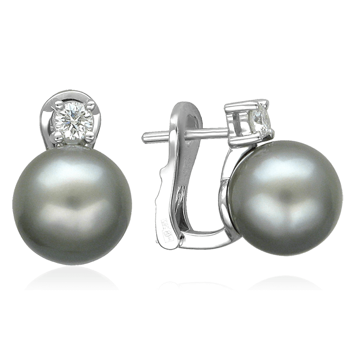 Серьги с бриллиантами, жемчугом из белого золота 585 пробы (арт. 57813)