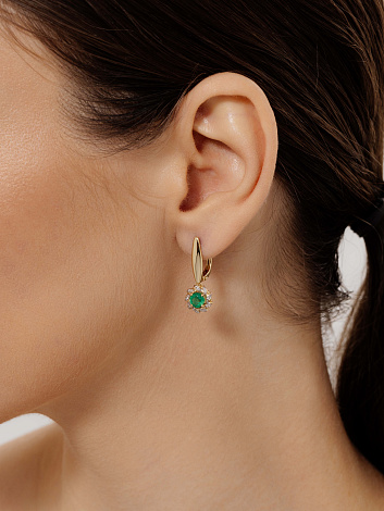 Серьги с изумрудом, бриллиантами из желтого золота 585 пробы, фото № 4