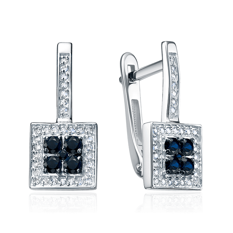 Серьги с сапфиром, бриллиантами из белого золота 585 пробы (арт. 125768)
