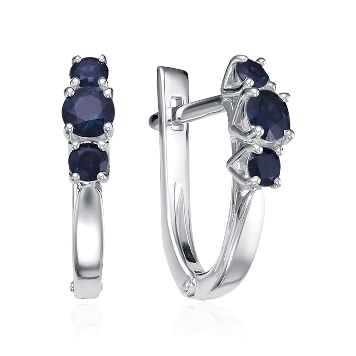 Серьги с сапфиром из белого золота 585 пробы, фото № 1