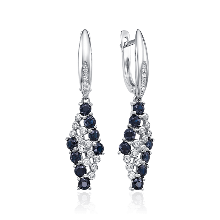Серьги с сапфиром, бриллиантами из белого золота 585 пробы (арт. 62510)