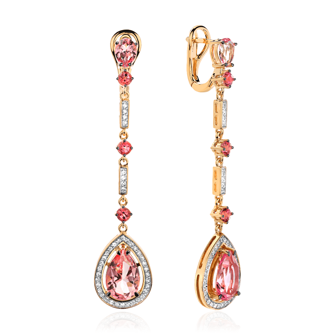 Серьги с топазом, цветными сапфирами из желтого золота 585 пробы, фото № 1