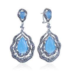 Серьги с цирконием, халцедоном из серебра 925 пробы (арт. 58083)