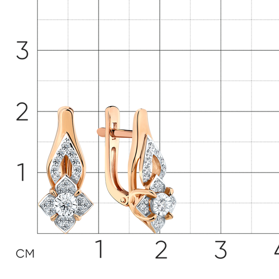 Серьги с бриллиантами из комбинированного золота 585 пробы, фото № 2