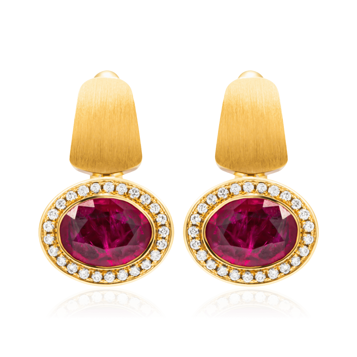 Серьги с рубином, бриллиантами, эмалью из желтого золота 750 пробы, фото № 1