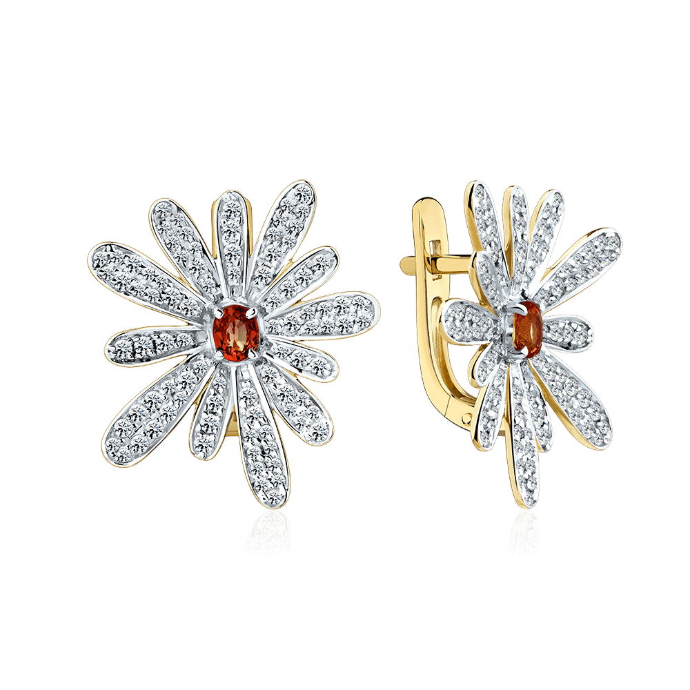 Серьги с сапфиром, бриллиантами из желтого золота 585 пробы (арт. 126189)