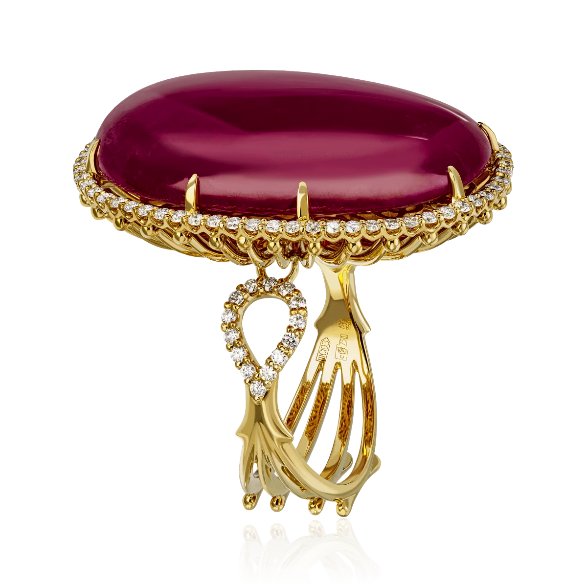 Кольцо с корундом, бриллиантами из желтого золота 750 пробы, фото № 3