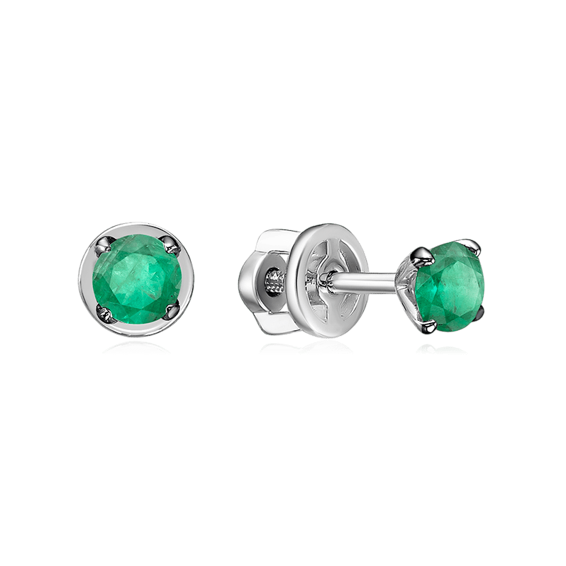 Серьги с изумрудом из белого золота 585 пробы (арт. 129535)