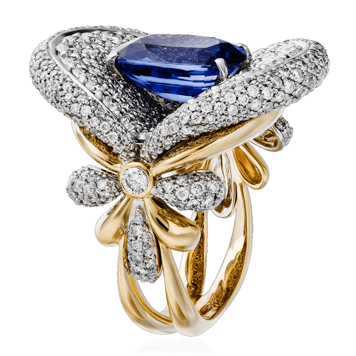 Кольцо с сапфиром, бриллиантами из комбинированного золота 750 пробы, фото № 2