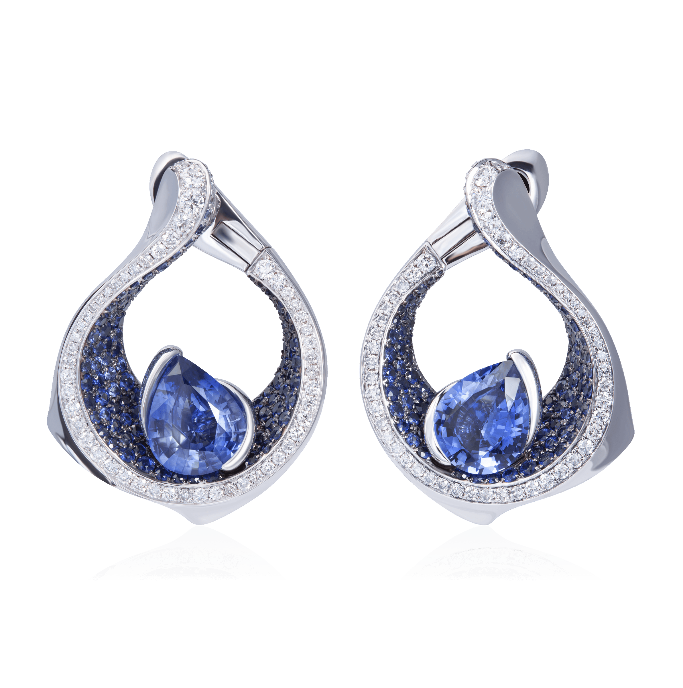 Серьги с сапфиром, бриллиантами из белого золота 750 пробы (арт. 89824)
