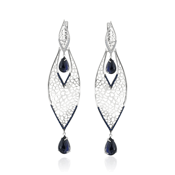 Серьги с иолитами, сапфиром, бриллиантами из белого золота 585 пробы, фото № 1