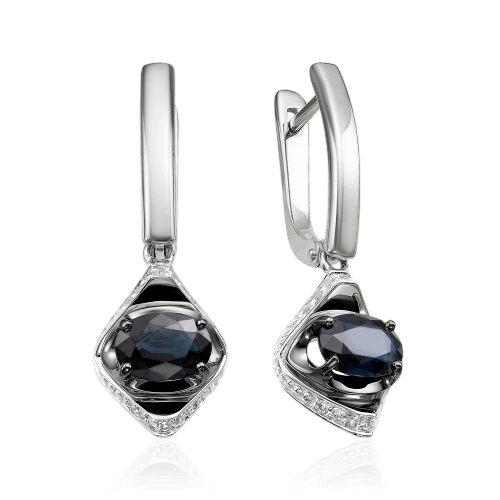 Серьги с сапфиром, бриллиантами из белого золота 585 пробы (арт. 129493)