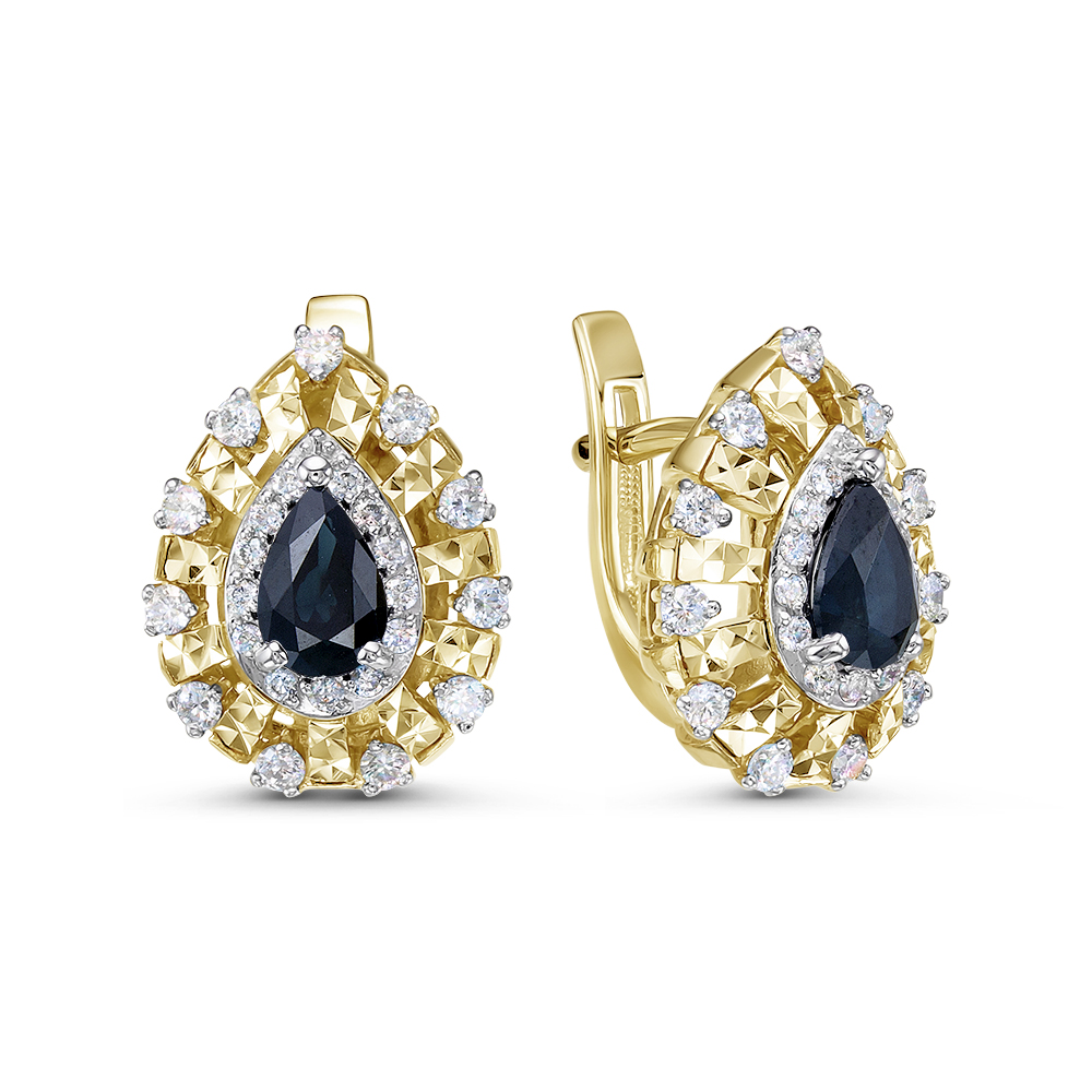 Серьги с сапфиром, бриллиантами из комбинированного золота 585 пробы, фото № 3