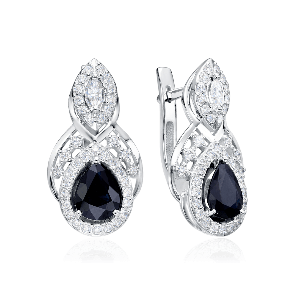 Серьги с сапфиром, бриллиантами из белого золота 585 пробы (арт. 132044)