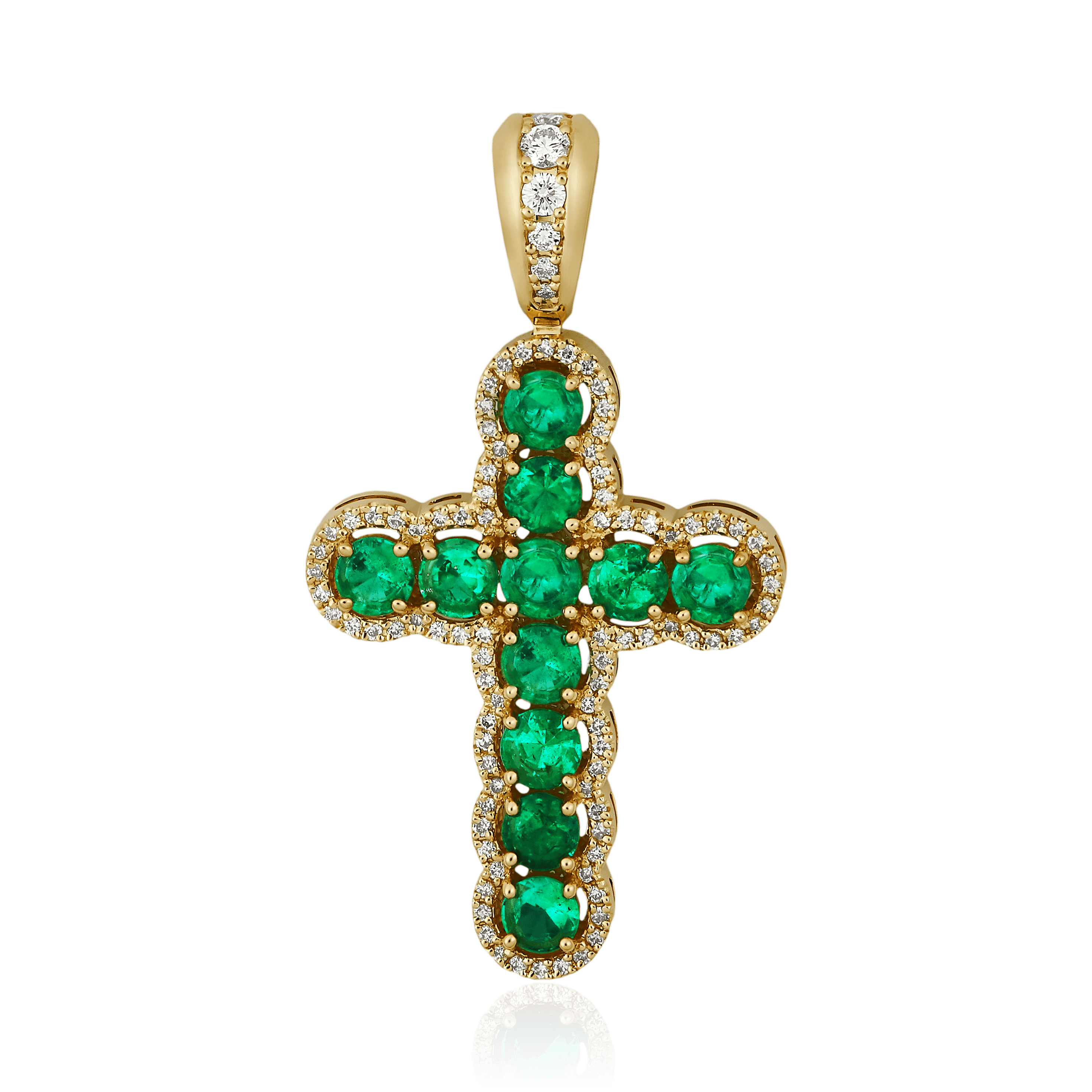 Крестик с изумрудом, бриллиантами из желтого золота 750 пробы, фото № 1