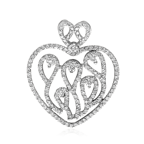 Кулон сердце с бриллиантами из белого золота 750 пробы, фото № 1
