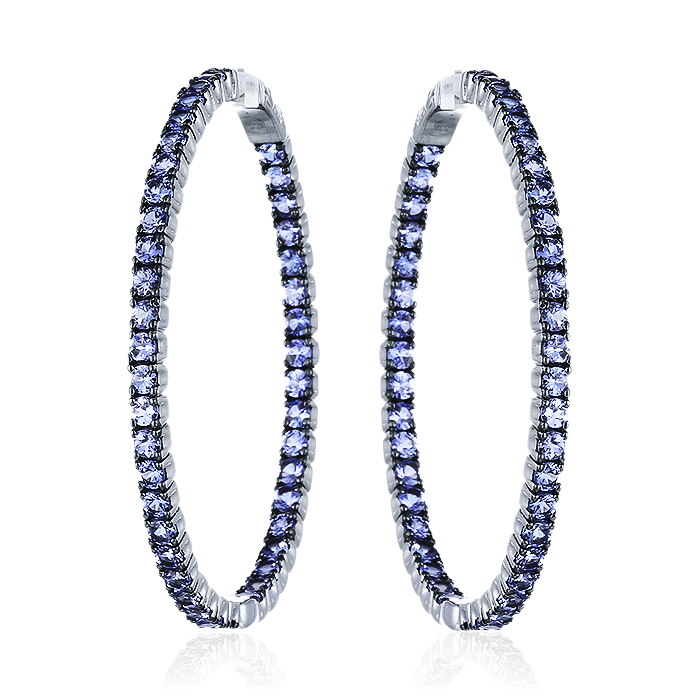 Серьги конго с танзанитами из белого золота 585 пробы, фото № 1
