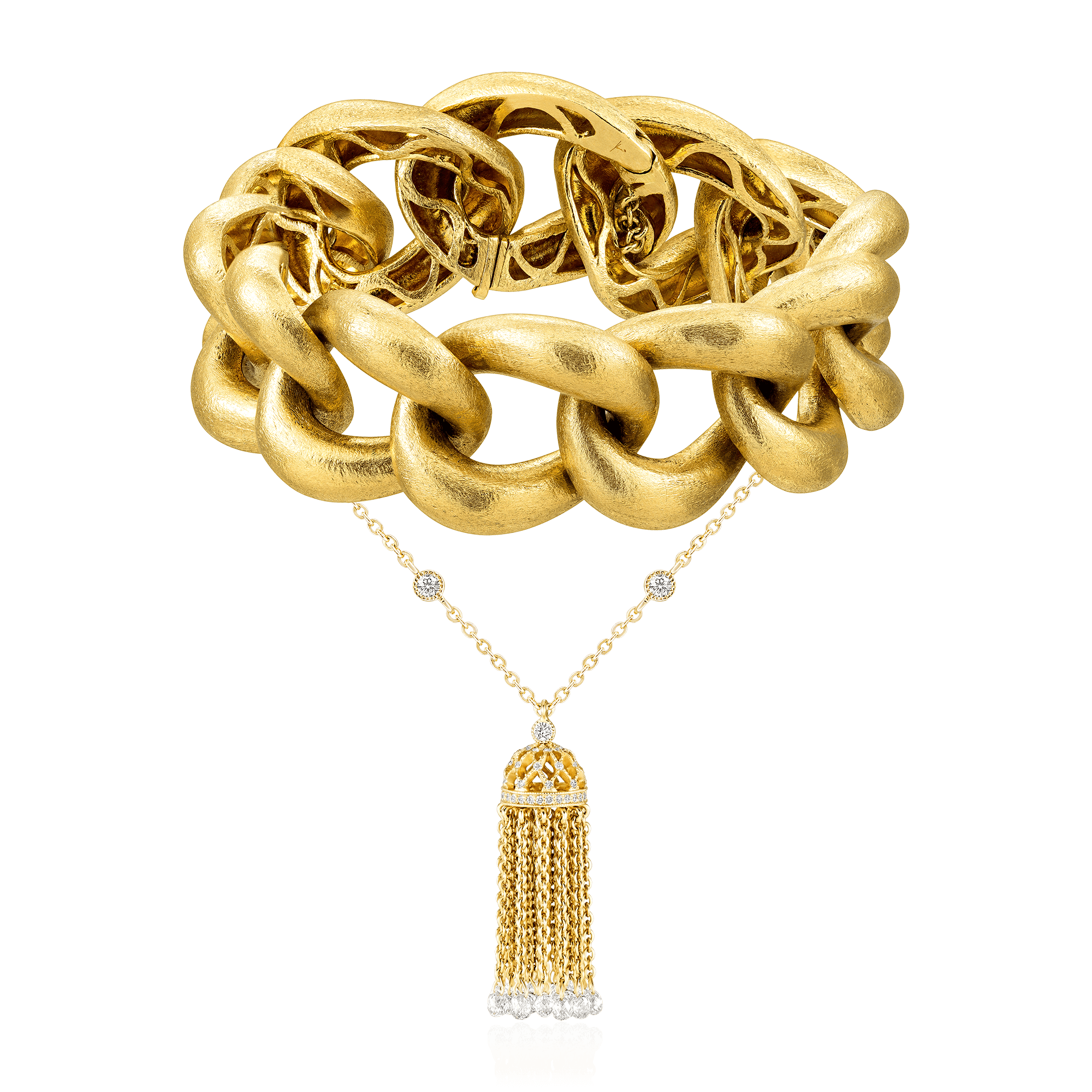 Колье-браслет с белыми сапфирами и бриллиантами из желтого золота 750 пробы, фото № 1