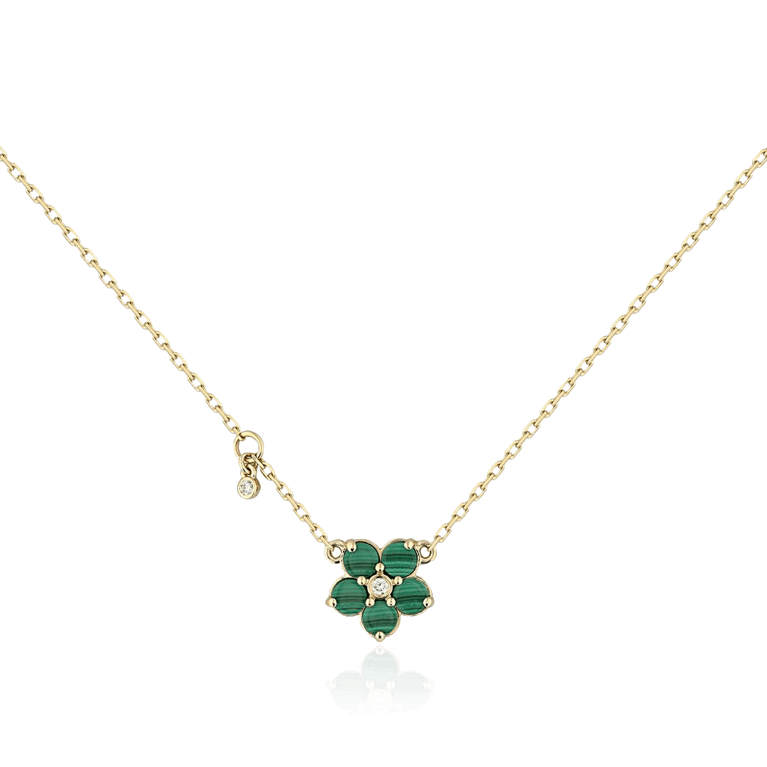 Колье с бриллиантами, малахитом из белого золота 585 пробы (арт. 120599)