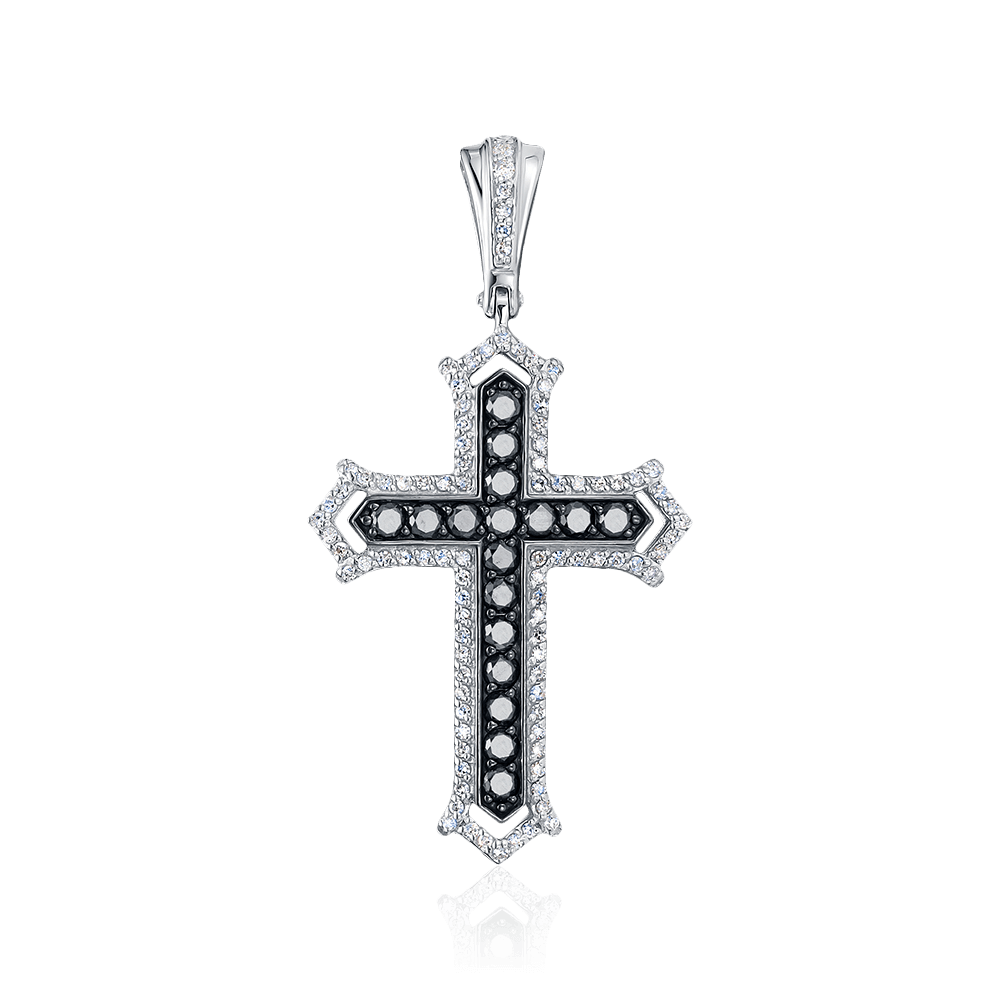 Крестик с бриллиантами из белого золота 585 пробы, фото № 1