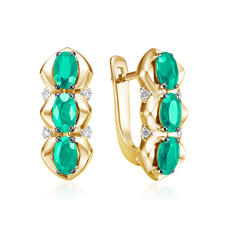 Серьги с бриллиантами, изумрудом из желтого золота 585 пробы, фото № 1