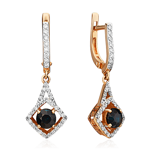 Серьги с сапфиром, бриллиантами из красного золота 585 пробы (арт. 78396)