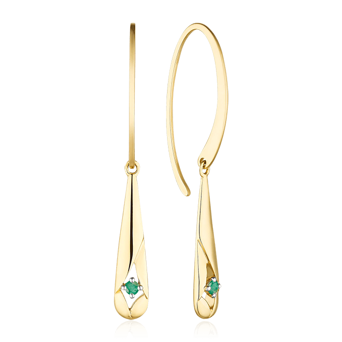 Серьги с изумрудом из желтого золота 585 пробы (арт. 79460)