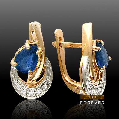 

Серьги с сапфиром, бриллиантами из комбинированного золота 585 пробы