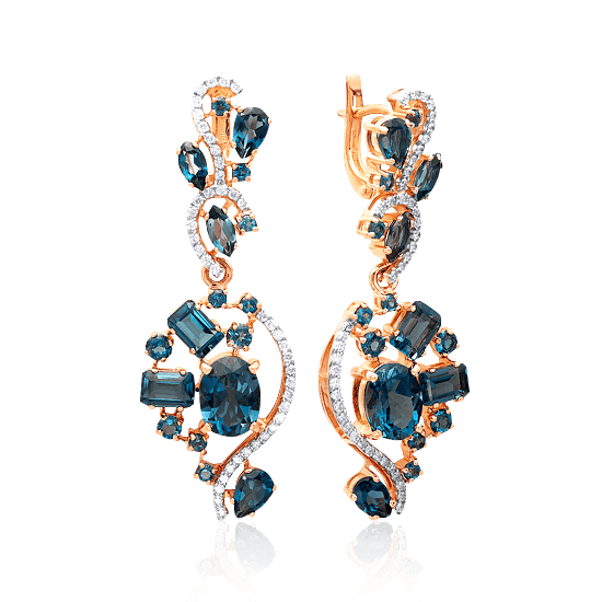Серьги с топазом, бриллиантами из красного золота 585 пробы (арт. 48485)