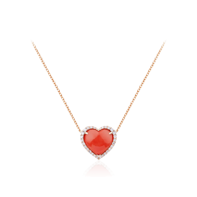 Колье с кораллом огранки сердце, бриллиантами из красного золота 750 пробы, фото № 1