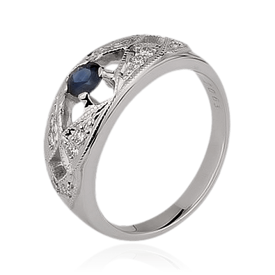 Кольцо с сапфиром, бриллиантами из белого золота 585 пробы, фото № 1