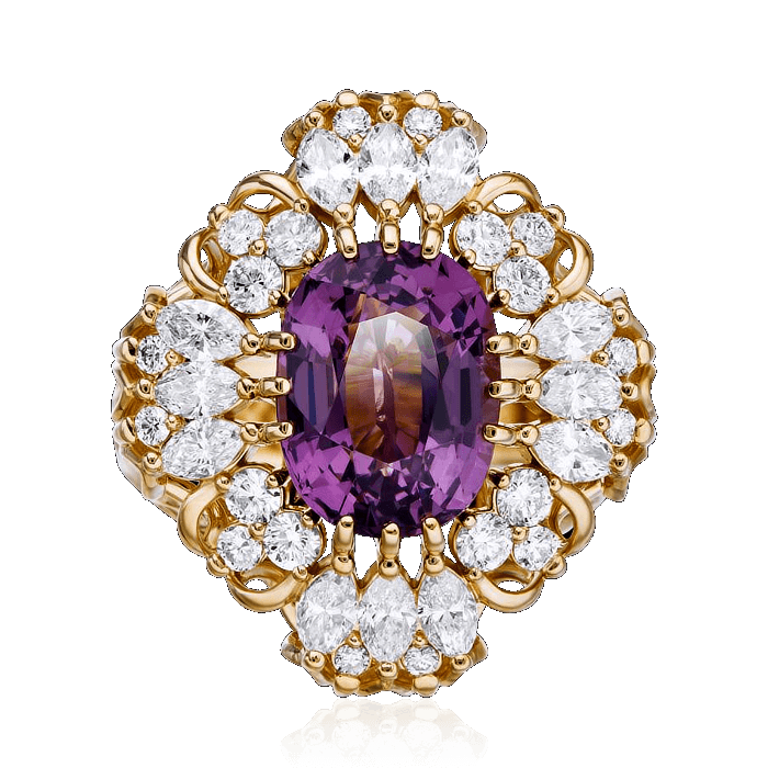 Кольцо с шпинелью, бриллиантами из желтого золота 750 пробы, фото № 2