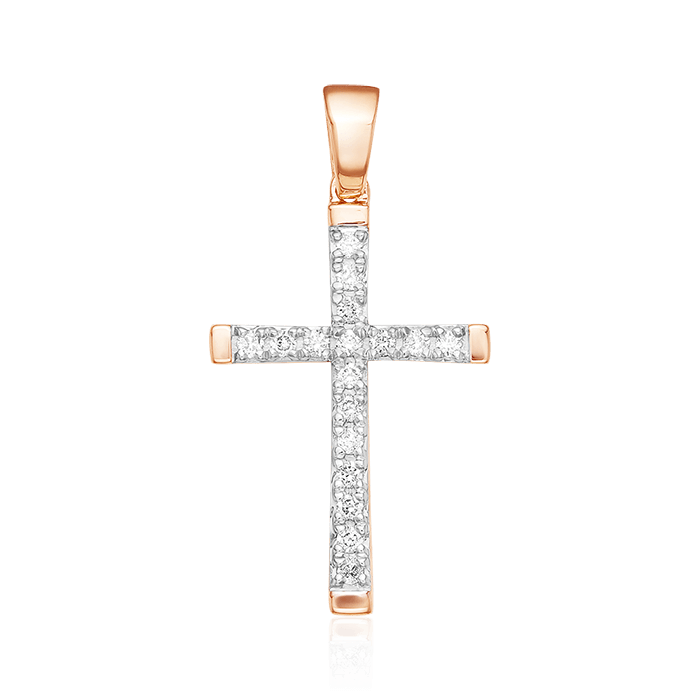 Крест с бриллиантами из красного золота 585 пробы, фото № 1