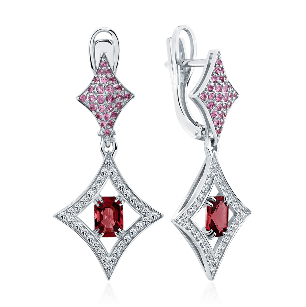 Серьги с сапфиром, бриллиантами из белого золота 585 пробы (арт. 128575)