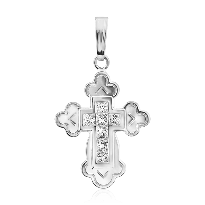 Крест с бриллиантами из белого золота 750 пробы (арт. 75541)