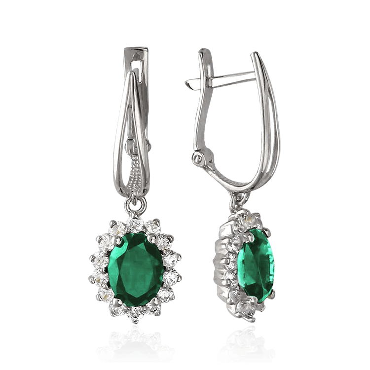 

Серьги с фианитами, изумрудом из серебра 925 пробы
